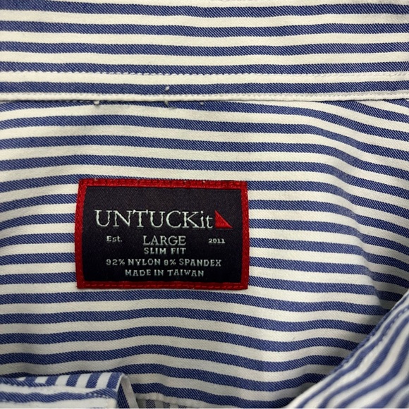 UNTUCKIT Shirt Terzolo Men’s L Slim Fit Stripes Nylon Spandex - Picture 4 of 8